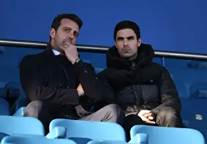 Everton V Arsenal 2019-20 Prints: Arsenal's Edu and Mikel Arteta Discuss Strategy Before Everton Clash (Premier League 2019-20)