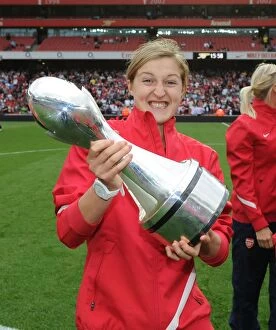 Images Dated 10th September 2011: Arsenal's Ellen White Celebrates with WSL Trophy Amidst Arsenal's 1