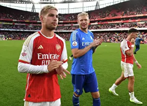 Arsenal's Emile Smith Rowe and Aaron Ramsdale Celebrate Emirates Cup Victory over AS Monaco