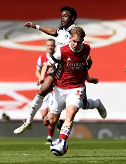 Arsenal V Fulham 2020-21 Prints: Arsenal's Emile Smith Rowe Faces Off Against Fulham's Josh Maja in Empty Emirates Stadium - Arsenal v Fulham