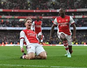 Arsenal's Emile Smith Rowe and Nuno Tavares Celebrate Goal Against Watford in 2021-22 Premier League