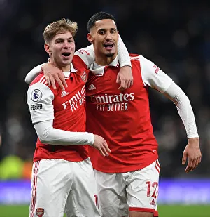 Arsenal's Emile Smith Rowe and William Saliba: Celebrating Victory over Tottenham Hotspur in the 2022-23 Premier League