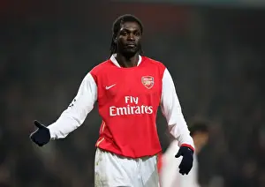 Arsenal V AC Milan 2007-08 Prints: Arsenal's Emmanuel Adebayor Faces Off Against AC Milan in UEFA Champions League at Emirates Stadium