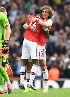 Arsenal V Burnley 2019-20 Prints: Arsenal's Emotional Victory: David Luiz and Ainsley Maitland-Niles Embrace Post-Match