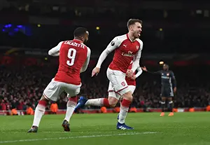Arsenal V CSKA Moscow 2017-18 Prints: Arsenal's Europa League Double: Ramsey and Lacazette's Goal Celebration