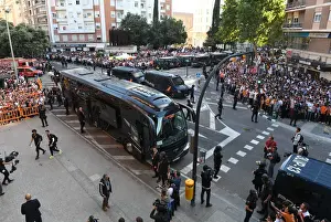 Arsenal's Europa League Semi-Final Arrival at Valencia: The Team Bus Approaches Estadio Mestalla