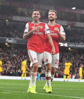 Images Dated 3rd October 2019: Arsenal's Europa League Triumph: Dani Ceballos and Shkodran Mustafi Celebrate Historic Fourth Goal