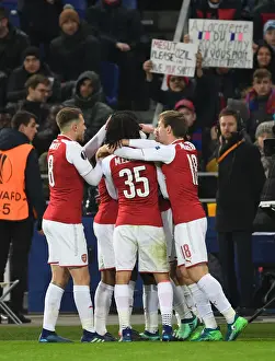 CSKA Moscow V Arsenal 2017-18 Prints: Arsenal's Europa League Victory: Danny Welbeck's Goal Celebration with Ramsey