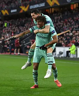 Stade Rennes V Arsenal 2018-19 Prints: Arsenal's Europa League Victory: Iwobi and Xhaka's Memorable Goal Celebration