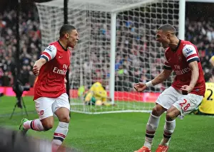 Arsenal V Norwich City 2012-13 Prints: Arsenal's Exciting Moment: Celebrating the Second Goal Against Norwich City