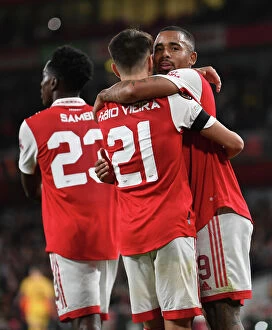 Arsenal v FK Bodo/Glimt 2022-23 Collection: Arsenal's Fabio Vieira and Gabriel Jesus: Europa League Celebration after Vieira's Goal