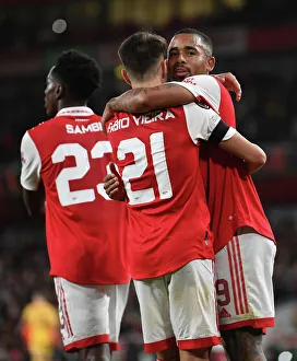 Arsenal's Fabio Vieira and Gabriel Jesus: Europa League Celebration after Vieira's Goal (Arsenal vs FK Bodo/Glimt, 2022-23)