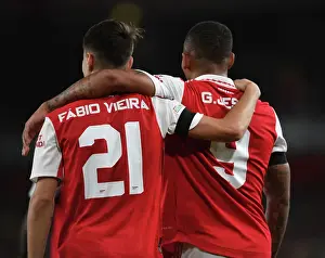 Arsenal V FK Bodo/Glimt 2022-23 Prints: Arsenal's Fabio Vieira and Gabriel Jesus Celebrate Goal Against FK Bodo/Glimt in Europa League Match