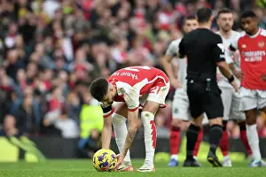 Arsenal's Fabio Vieira Prepares for Penalty against Sheffield United (2023-24)