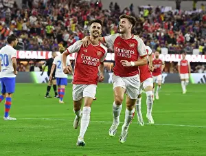 Arsenal V FC Barcelona Pre Season - 2023-24 Prints: Arsenal's Five-Goal Blitz: Fabio Vieira and Kieran Tierney Celebrate Against FC Barcelona in Pre-Season Friendly