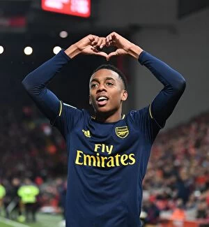 Liverpool v Arsenal - Carabao Cup 2019-20 Collection: Arsenal's Five-Goal Blitz: Joe Willock Celebrates Against Liverpool in Carabao Cup