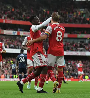 Arsenal's Five-Goal Blitz: Martin Odegaard and Eddie Nketiah Celebrate against Nottingham Forest (2022-23)