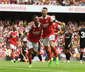 Arsenal V Sevilla - Emirates Cup 2022 Prints: Arsenal's Five-Goal Rampage: Jesus and Martinelli Celebrate against Sevilla (Emirates Cup 2022)