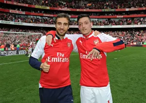 Arsenal V Aston Villa 2015-16 Prints: Arsenal's Flamini and Ozil Celebrate Victory Over Aston Villa in the 2015-16 Premier League