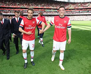 Arsenal V West Bromwich Albion 2013-14 Prints: Arsenal's Flamini and Ozil: Savoring Victory over West Bromwich Albion (2013-14)