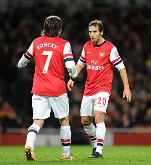 Arsenal V Hull City 2013-14 Prints: Arsenal's Flamini and Rosicky in Action against Hull City (2013-14)