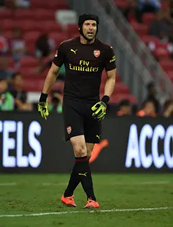 Arsenal's Focused Cech: Guarding the Goal Against Atletico Madrid in the International Champions Cup (2018, Singapore)