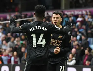 Arsenal's Four-Goal Spree: Martinelli and Nketiah's Thrilling Celebration vs. Aston Villa (2022-23)