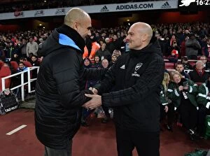 Images Dated 16th December 2019: Arsenal's Freddie Ljungberg and Manchester City's Pep Guardiola Pre-Match Handshake - Arsenal FC