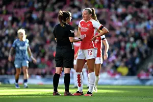 Arsenal V Aston Villa 2023-24 Prints: Arsenal's Frida Maanum Challenges Referee's Decision in Women's Super League Clash Against Aston Villa