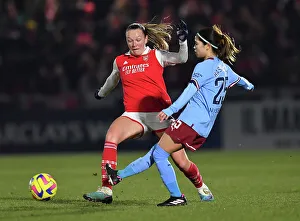 Arsenal Women V Manchester City Women - Conti Cup 2022-23 Prints: Arsenal's Frida Maanum Stifles Manchester City's Tui Hasegawa in FA Women's League Cup Semi-Final Showdown