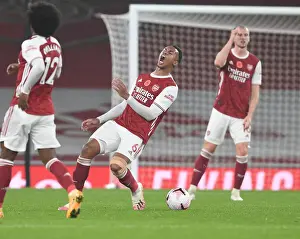 Arsenal's Gabriel in Action against Aston Villa in Empty Emirates Stadium, Premier League 2020-21