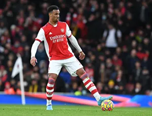Arsenal's Gabriel in Action against Brentford in the Premier League