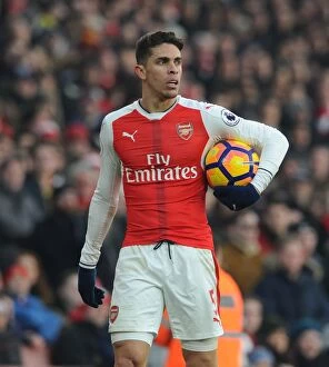 Arsenal v Burnley 2016-17 Collection: Arsenal's Gabriel in Action against Burnley, Premier League 2016-17