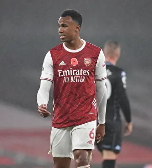 Arsenal's Gabriel in Action at Empty Emirates Stadium Against Aston Villa (2020-21)