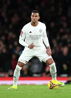 Arsenal V Liverpool FA Cup 2023-24 Prints: Arsenal's Gabriel Charges Forward in White: Emirates FA Cup Battle Against Liverpool