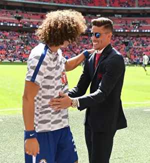 Arsenal V Chelsea - FA Community Shield 2017-18 Prints: Arsenal's Gabriel and Chelsea's David Luiz: A Pre-Match Encounter at the FA Community Shield