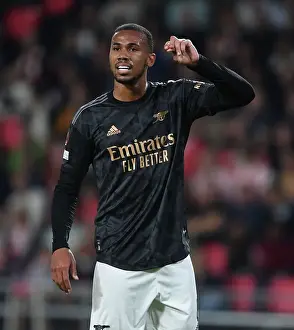 PSV Eindhoven V Arsenal 2022-23 Prints: Arsenal's Gabriel Faces Off Against PSV Eindhoven in Europa League Clash