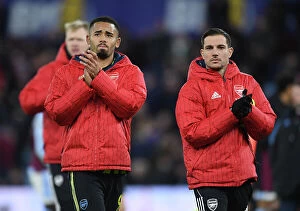 Images Dated 9th December 2023: Arsenal's Gabriel Jesus and Cedric Soares Celebrate Victory over Aston Villa in 2023-24 Premier