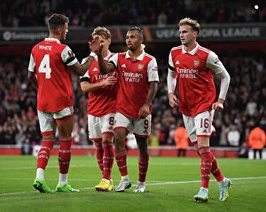 Arsenal v FK Bodo/Glimt 2022-23 Collection: Arsenal's Gabriel Jesus Celebrates Scoring a Key Assist in Europa League Victory over FK Bodo/Glimt