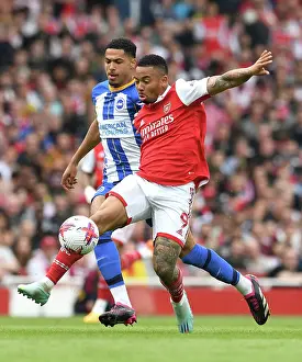 Arsenal V Brighton And Hove Albion 2022-23 Prints: Arsenal's Gabriel Jesus Faces Off Against Brighton's Levi Colwill in Intense Premier League Clash