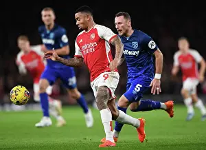 Arsenal V West Ham United 2023-24 Prints: Arsenal's Gabriel Jesus Fends Off West Ham's Coufal in Intense Premier League Clash (2023-24)