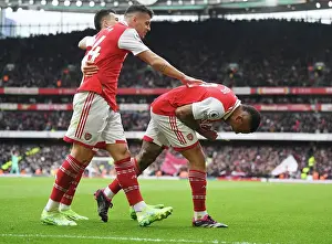 Arsenal V Leeds United 2022-23 Prints: Arsenal's Gabriel Jesus and Granit Xhaka: Triumphant Goal Celebration vs