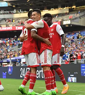 Arsenal's Gabriel Jesus and Martinelli Celebrate Goal in Pre-Season Friendly Against Everton