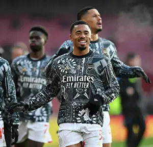 Arsenal's Gabriel Jesus Warming Up Ahead of Arsenal v Wolverhampton Wanderers (2023-24)