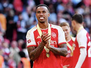 Arsenal's Gabriel Leads Victory Celebrations: Community Shield Triumph over Manchester City (2023-24)