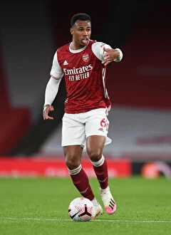 Images Dated 25th October 2020: Arsenal's Gabriel Magalhaes in Action at Emirates Stadium (2020-21) - Arsenal vs Leicester City