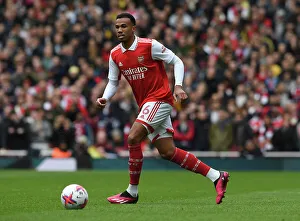 Arsenal's Gabriel Magalhaes in Action Against Leeds United, Premier League 2022-23