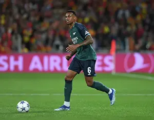 RC Lens V Arsenal 2023-24 Prints: Arsenal's Gabriel Magalhaes in Action: RC Lens vs Arsenal