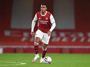 Arsenal V Leicester City 2020-21 Prints: Arsenal's Gabriel Magalhaes at Empty Emirates: Arsenal vs Leicester City