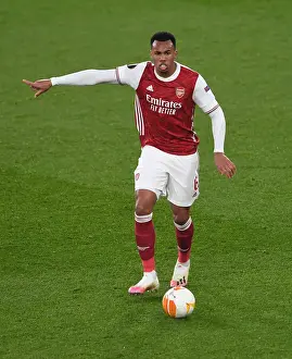 Arsenal's Gabriel Magalhaes in Europa League Action: Arsenal v Olympiacos (Behind Closed Doors)